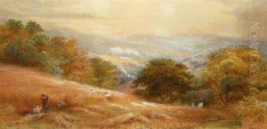 Landscape With Figures Working In A Cornfield by Charles Earle