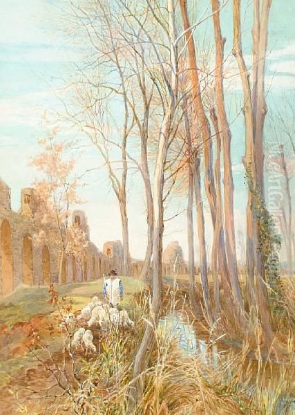 Tending To The Sheep In An Italianate Landscape - view 1