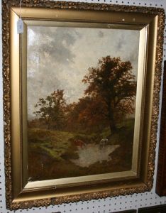 Two Cows Watering At A Dewpond by Henry Earp