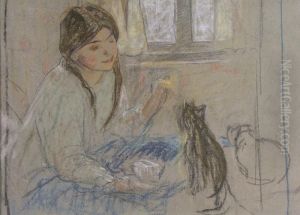 Girl With Her Cat by Mary Alexandra Bell Eastlake