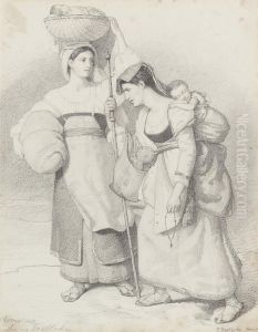 Study For A Group Of Figures In 'pilgrims Arriving In Sight Of Rome' by Sir Charles Herbert Eastlake