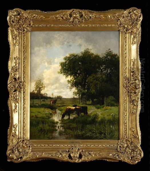 Meadow Stream With Cows - view 1