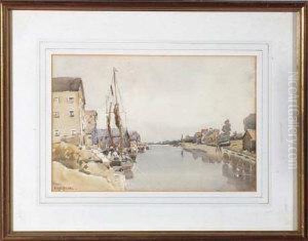 Sailing Barges Near Warehouses On A Canal - view 1