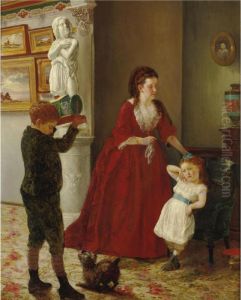 Mother And Children In An Interior by Joseph Oriel Eaton