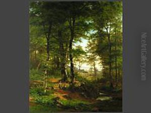 Pilzsammlerinnen Am Waldrand Vor
Tiefer Landschaft by Fritz Carl Werner Ebel