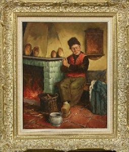 Hollander Beim Pfeiferauchen Am Kamin by Johann Jakob Eberhardt