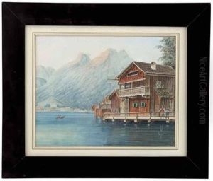Partie Am Hallstattersee Mit Bootshausern by Josef Eberl