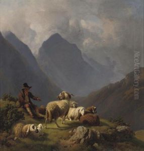 A Young Shepherd Resting In The Mountains by Robert Eberle