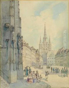 Blick Auf Den Belebtenansbacher Marktplatz Mit Der Humbertus-kirche by Georg Eberlein