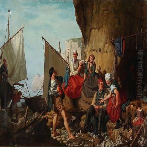 A Fisher Family At The Coast Of Normandy by Emil Ebers