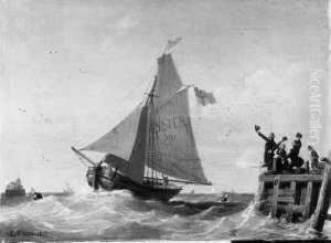 Nach England Fahrend. Hafenausfahrt Mit Einem Schiff. Signiert Und Datiert Unten Links: E. Ebers 1847. Ol Auf Leinwand. H 29; B 39 Cm. Verso Kunstler- Und Besitzerangabe. by Emil Ebers