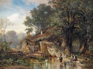 Fishing Hut At The Borderof A Wood. by Carl Ebert
