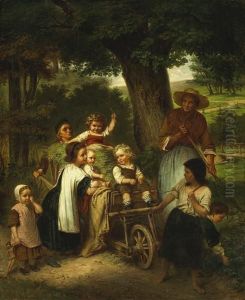 Children Playing In A Hay Wagon by Carl Ebert