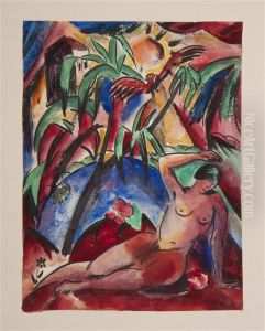 Reclining Nude In Jungle by Josef Eberz