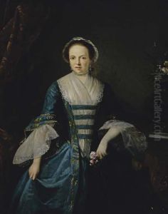 Portrait Of A Lady In A Blue Dress, Three-quarter Length, Holding A Rose by Eccardt, John Giles