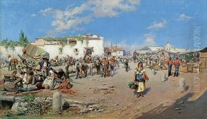 A Busy Market Scene by Jose Echena