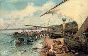 Muchachos En La Playa (young Boys On A Beach) by Jose Echena