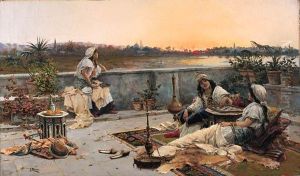 The Harem Resting At Sunset With Constantinople Beyond by Jose Echena