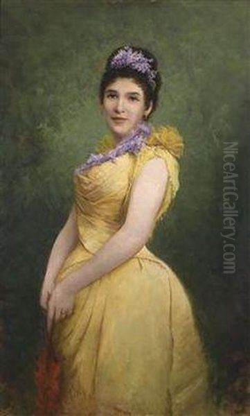 Lady In Yellow Dress With Lilac In Her Hair - view 1