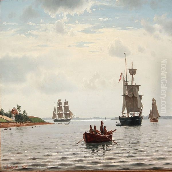 Coastal View With Sailing Ships And A Rowing Boat - view 1