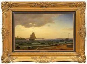 Abendstimmung An Derdanischen Kuste Mit Segelschiffen by Christian Eckardt