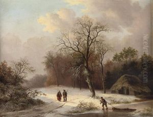 A Wooded Winter Landscape by Hendrik Daniel Eckelboom