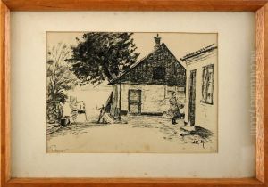 Gehoft Mit Bauerin by Alexander Eckener