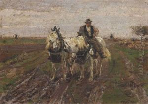 Bauer Mit Pferden Auf Dem Feldweg by Friedrich Eckenfelder