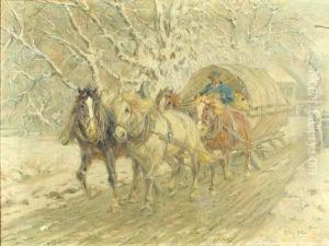 Vierergespann Mit Schlitter by Friedrich Eckenfelder