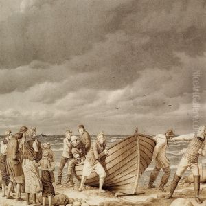 Fishermen From Hornbaek Saving The Captain From A Stranded English Ship by Erling Eckersberg