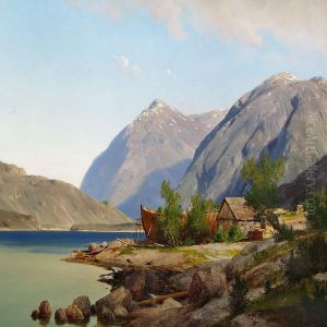 View Of A Norwegian Fiord With A Small Boatyard by Johan Frederick Eckersberg