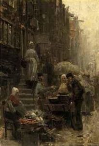 A Busy Street Scene With Market Stalls by Otto Eckmann