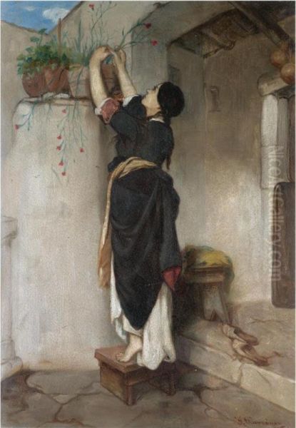 Woman Arranging Flowers - view 1