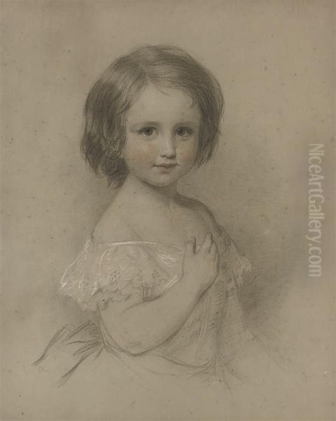 Portrait Of A Young Girl, Half-length, In A White Dress(illustrated); And Portrait Of A Girl, Half-length, With Her Handsresting On A Sofa - view 1