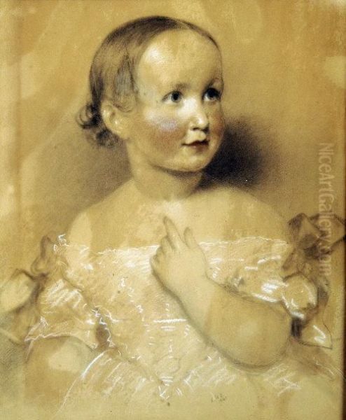 Portrait Of A Rosy Cheeked Girl, Half Length Wearing A White Ribbontied Dress - view 1