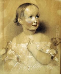 Portrait Of A Rosy Cheeked Girl, Half Length Wearing A White Ribbontied Dress by Eden Upton Eddis
