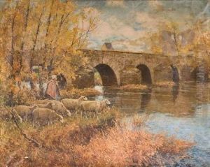 Bergere Et Moutons A La Riviere by Frederick Charles Vipont Ede