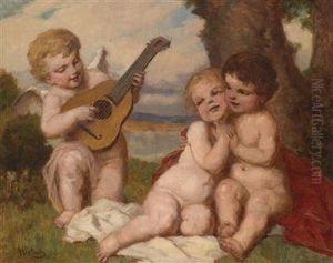 Amor Playing To A Pair Of Lovers by Gyula Eder