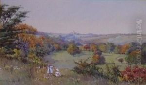 Childrenpicking Wild Flowers In A Summer Landscape