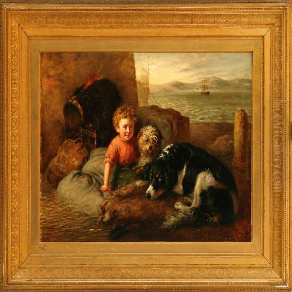 Harbour Scene With Aboy And Two Shipdogs - view 1