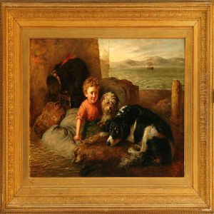 Harbour Scene With Aboy And Two Shipdogs by Samuel Edmonston