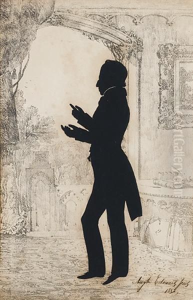 A Silhouette Of A Gentleman, Full-length, In Interior Setting, Profile To The Left, Wearing Frock Coat, Waistcoat, Chemise And Cravat. - view 1