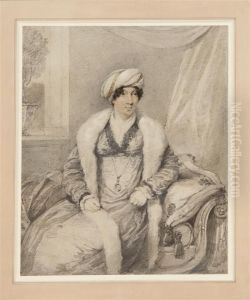 Portrait Of A Fashionable Woman Wearing A Turban by Henry Edridge