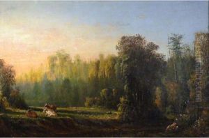 Cows Resting By A River by Aaron Allan Edson