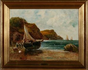 Coastal Scenery With A Fishingboat On The Beach by Edwin Edwards