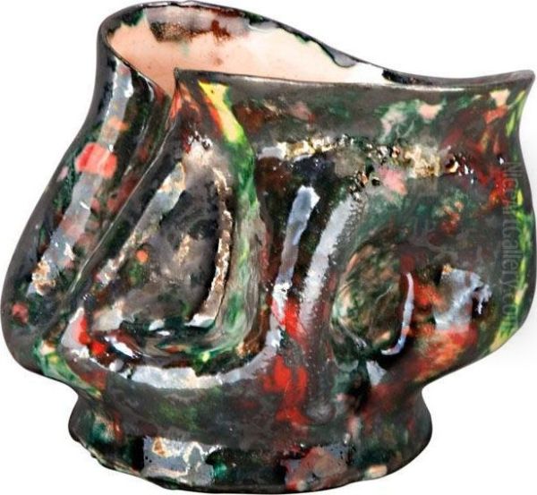 Crimped Glazed Pottery Pot - view 1