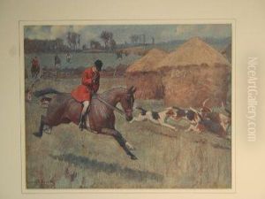 Coloured Print - Hunt In Full Cry By Haystack by Lionel Louis Edwards