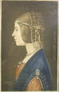 Mezzotint With Printedcolour Of Leonardo Da Vinci's 'beatrice D'este by Samuel Arlent Edwards