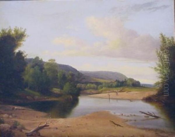 Anglers By A Lake In An Extensive Mountain Landscape - view 1