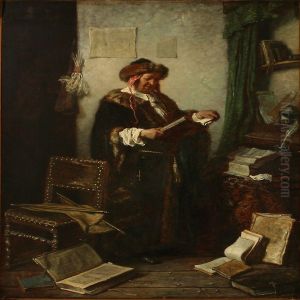 Baroque Interior With A Reading Gentleman by Victor Eeckhout